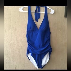 Lands' End 8 swim Suit one piece halter Royal Blue Tummy Control 500912 padded